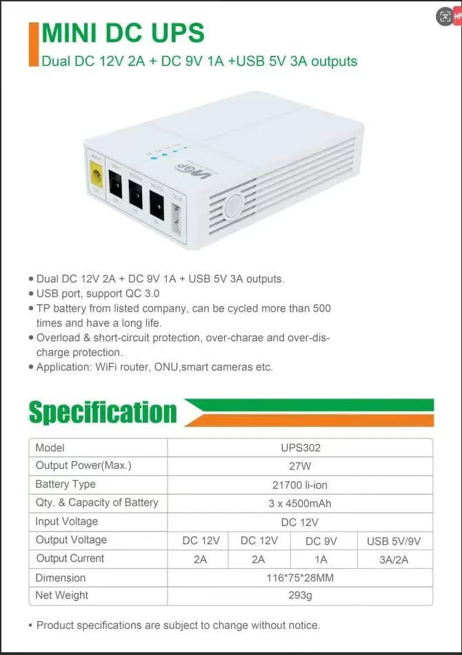 🔋 WGP Mini DC UPS 302  Powerbank pour routeur, caméra etc - 4