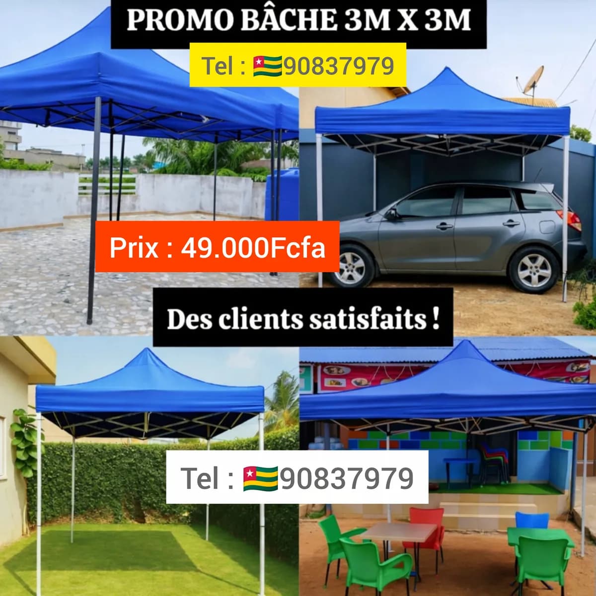 Tente pliable 3m carré 